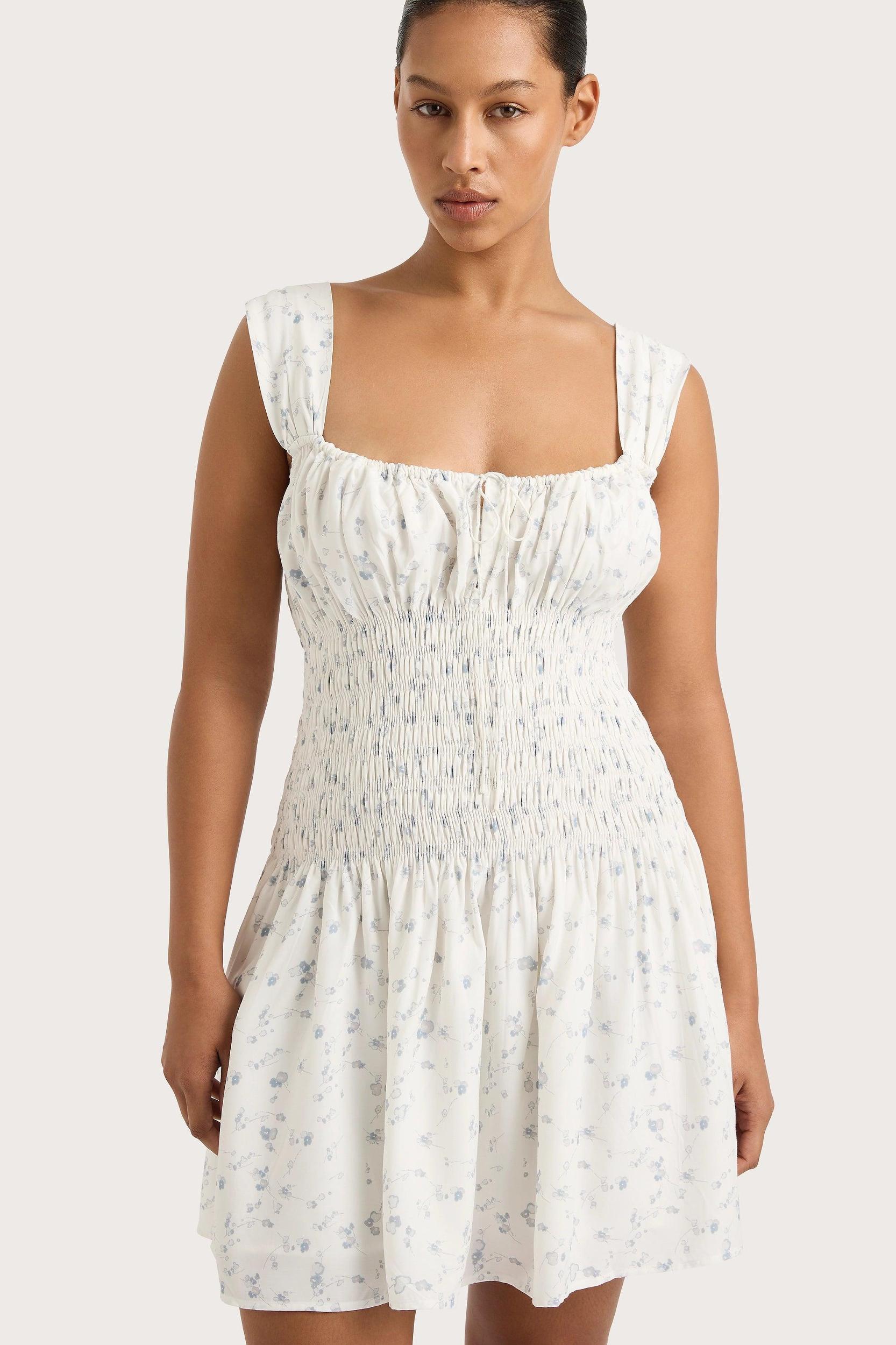 Yerres Mini Dress Blossom Egg Shell Powder Blue Product Image