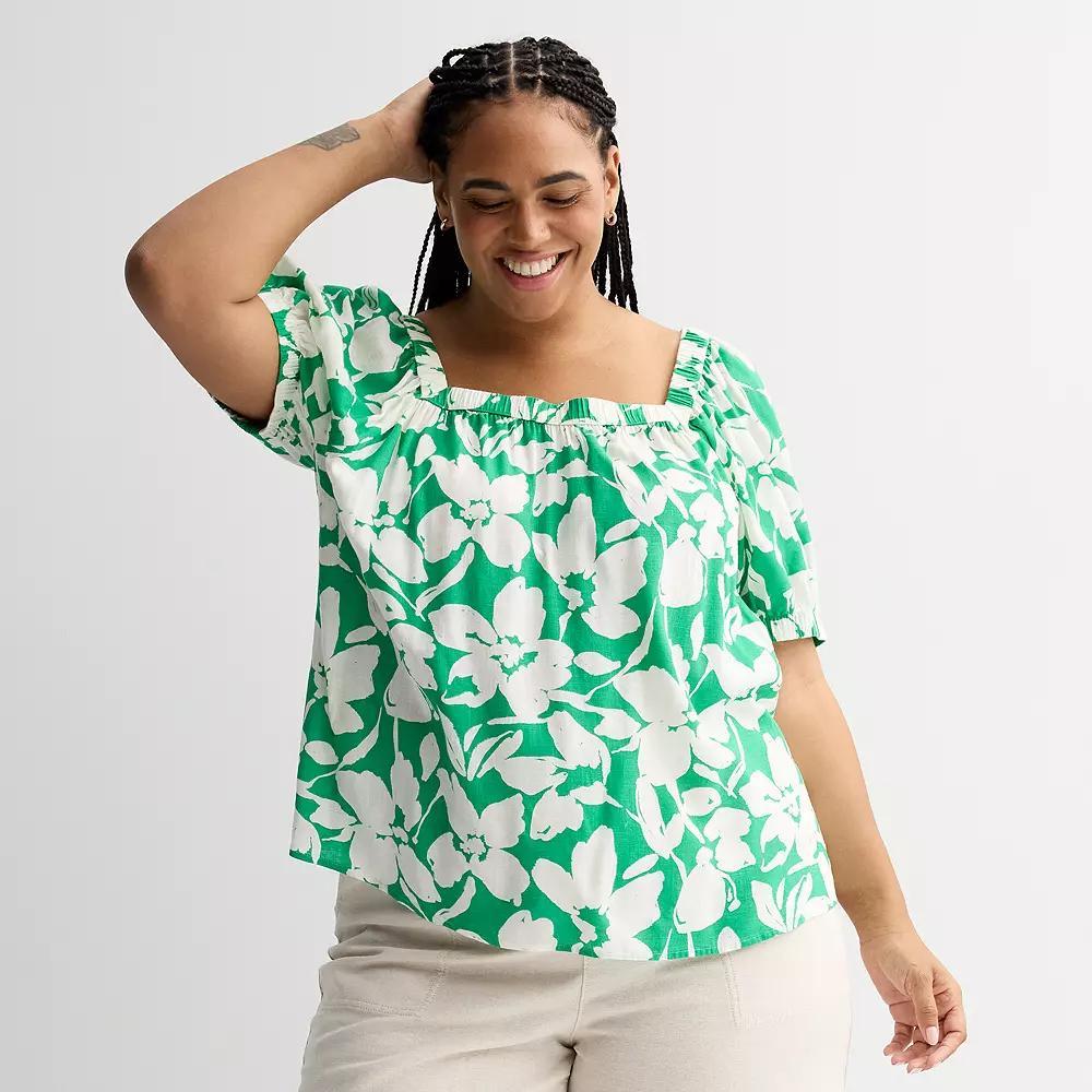 Plus Size Sonoma Goods For Life® Squareneck Peasant Top, Women's, Size: 0X, Green Paint Floral Product Image