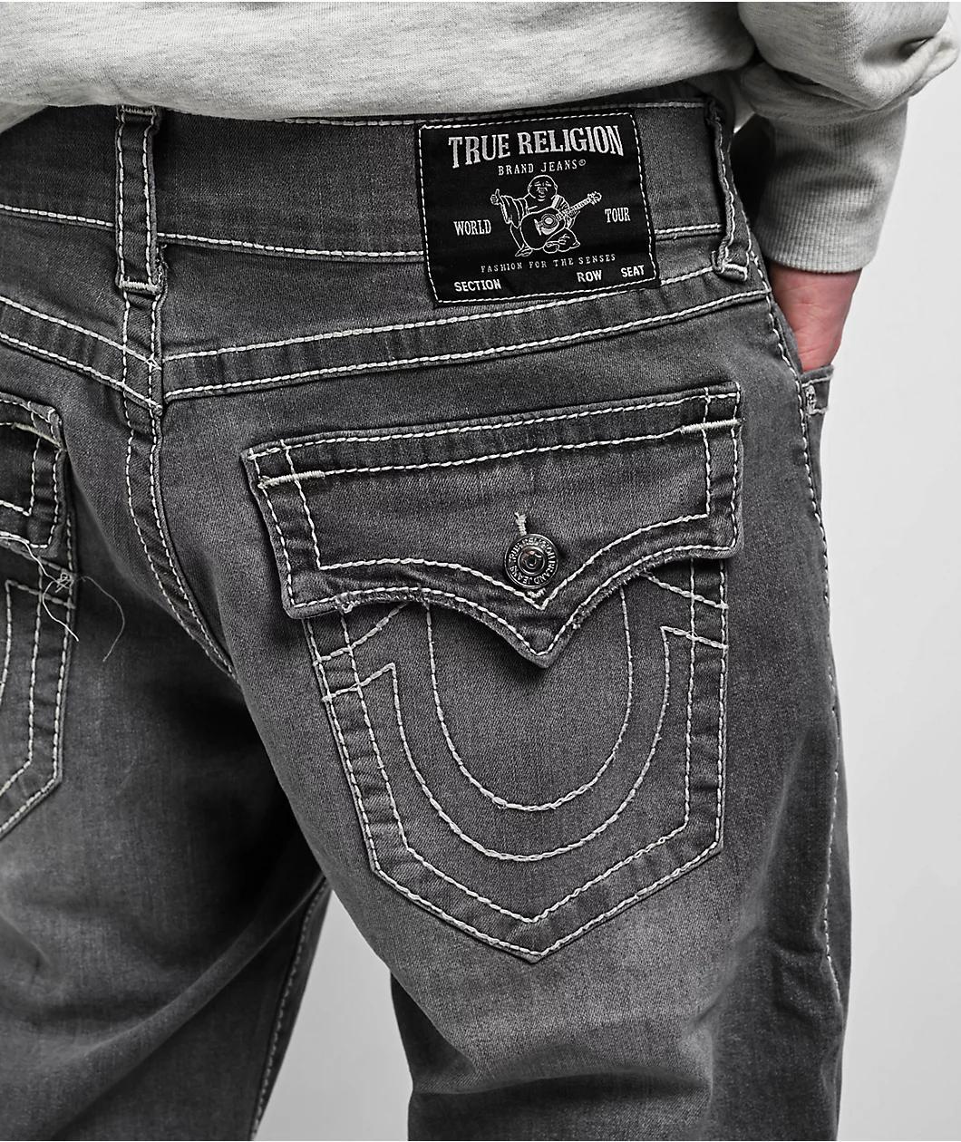 True Religion Ricky Big T Flap Grail Grey Wash Straight Leg Jeans Product Image