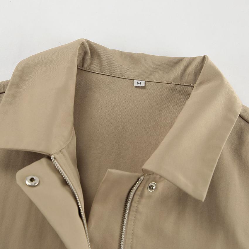Collared Plain Zip-Up Jacket Product Image