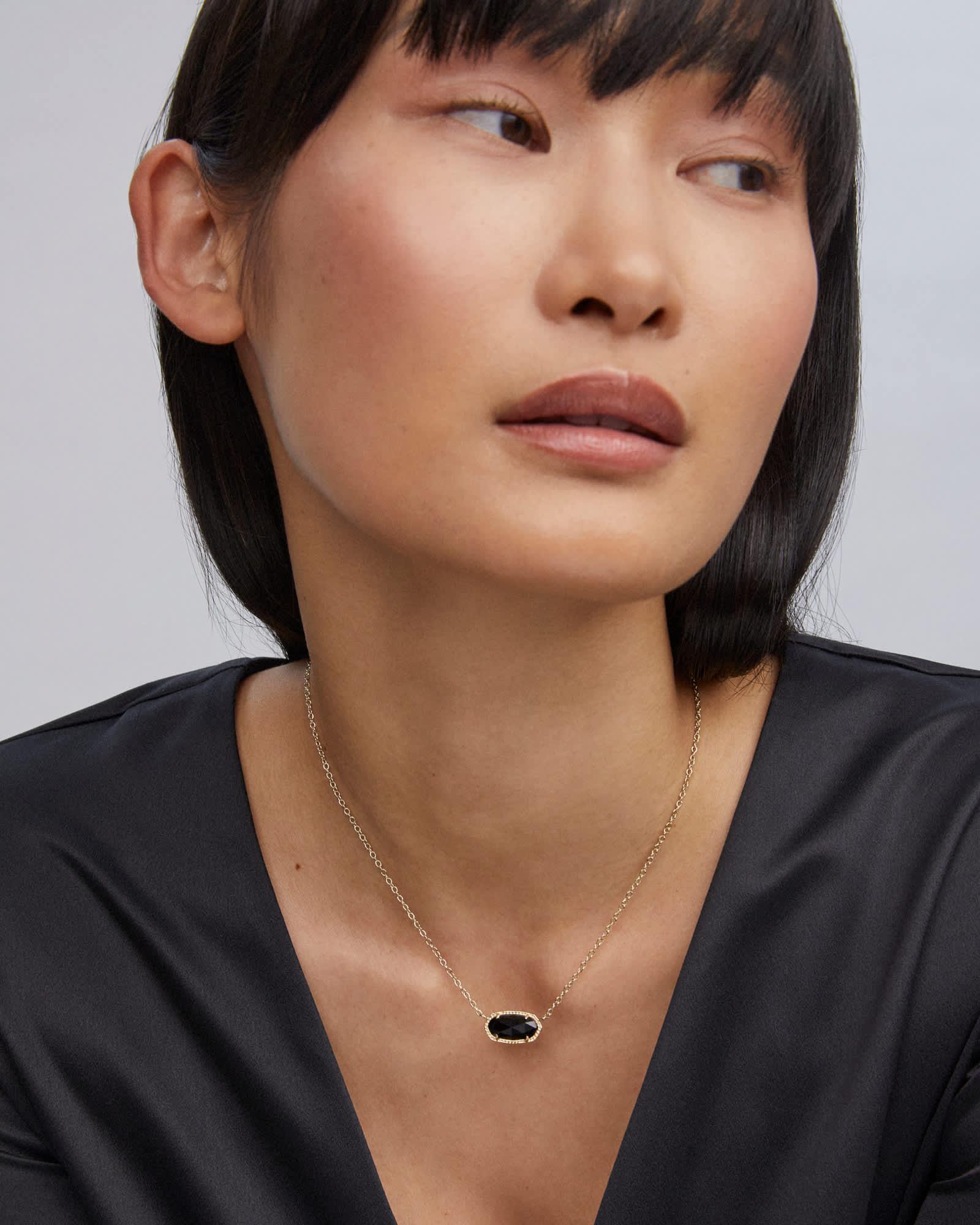 Elisa Gold Pendant Necklace in Black Opaque Glass Product Image