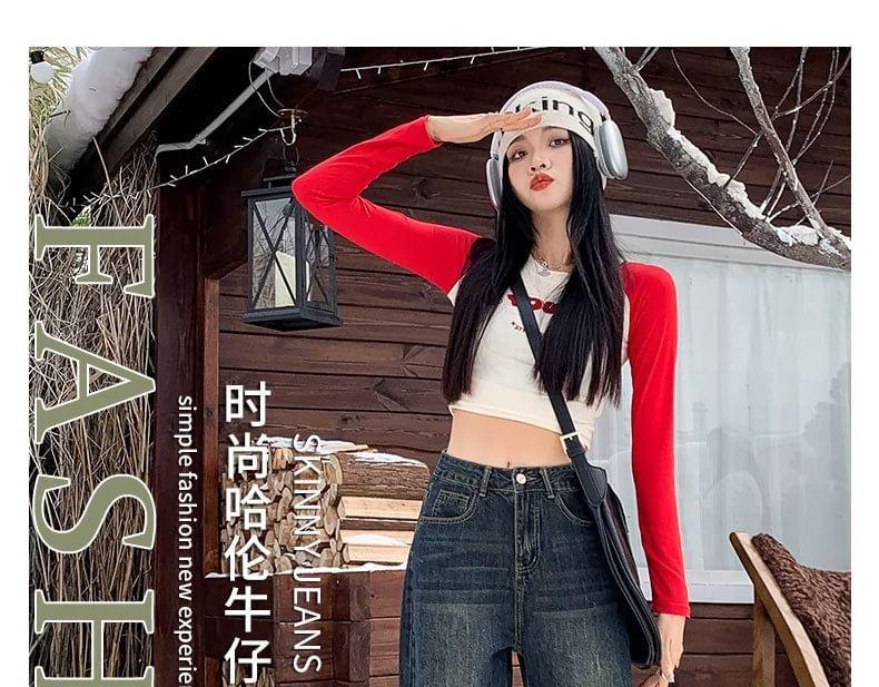 High Rise Washed Cropped Tapered Jeans Product Image