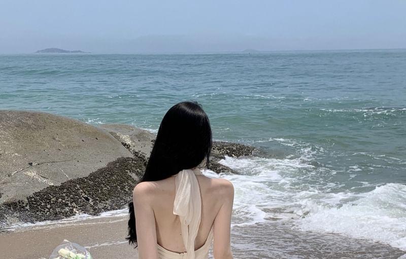 Halter Plain Maxi A-Line Sundress Product Image