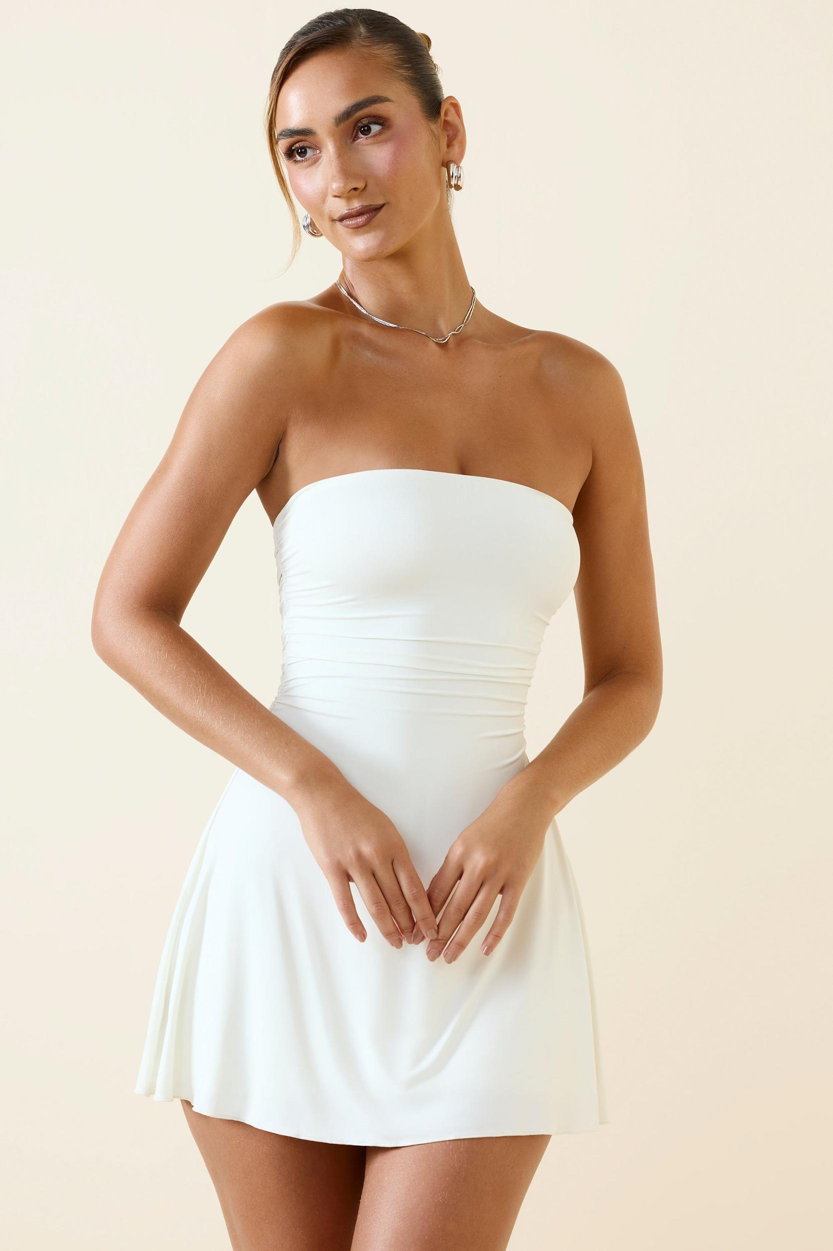 Bandeau Ruched A-Line Mini Dress in Vanilla Product Image