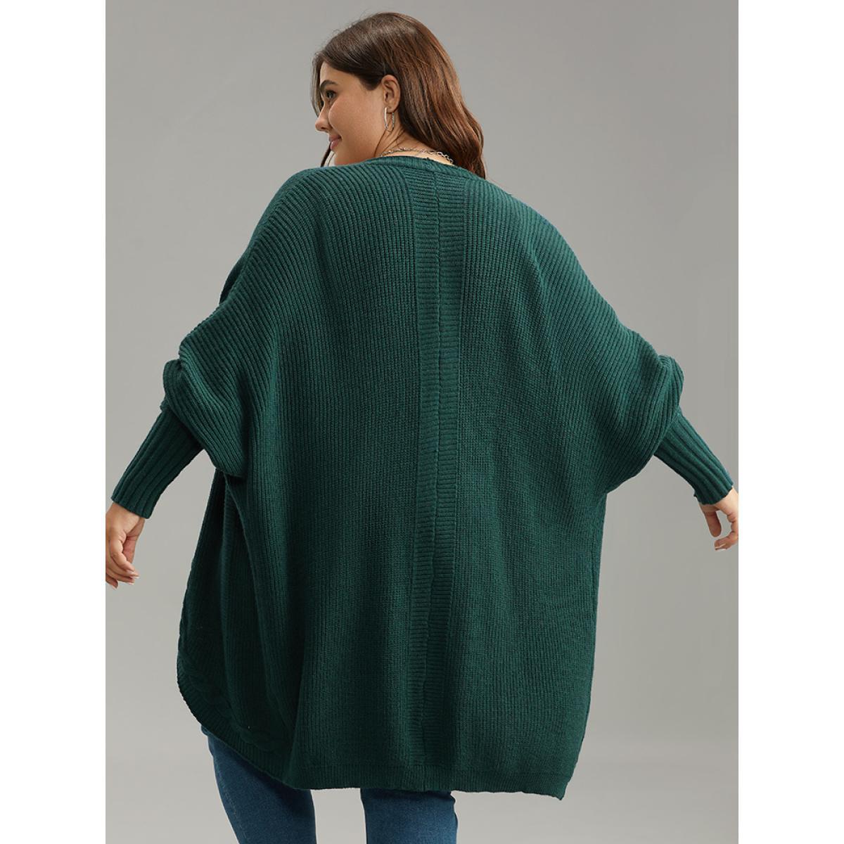 Plus Size Supersoft Essentials Batwing Sleeve Cable Knit Cardigan DarkGreen Women Casual Loose Long Sleeve Dailywear Cardigans BloomChic 18-20/2X Product Image