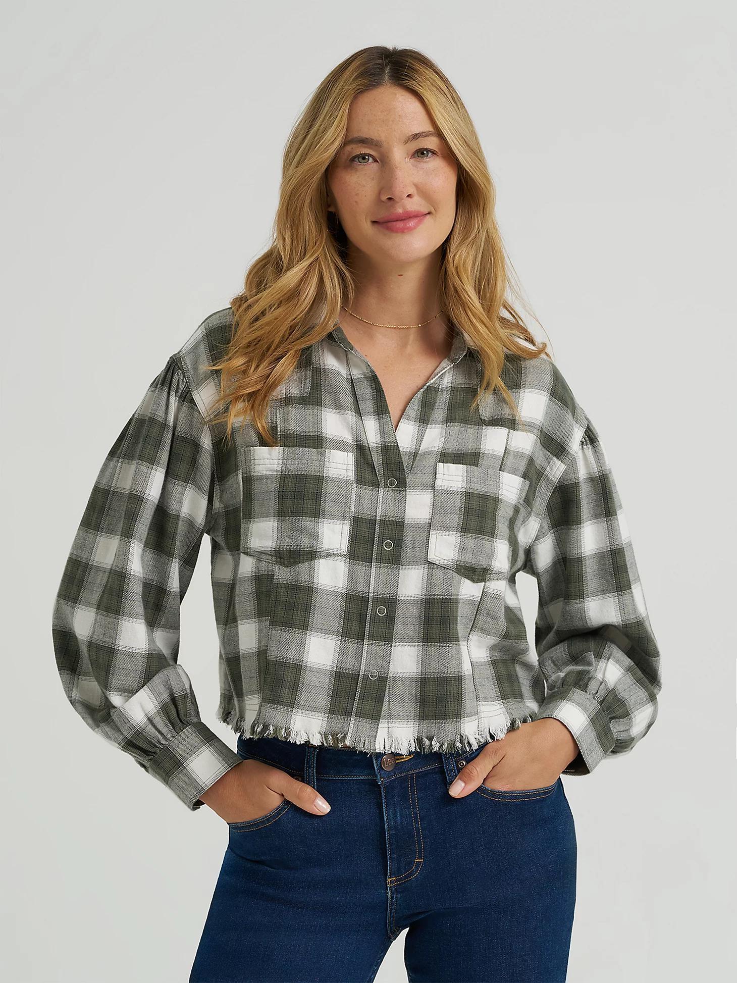 Women's Plaid Flannel Crop Shirt with Raw Hem | Women's Tops & Tees | Lee® Product Image