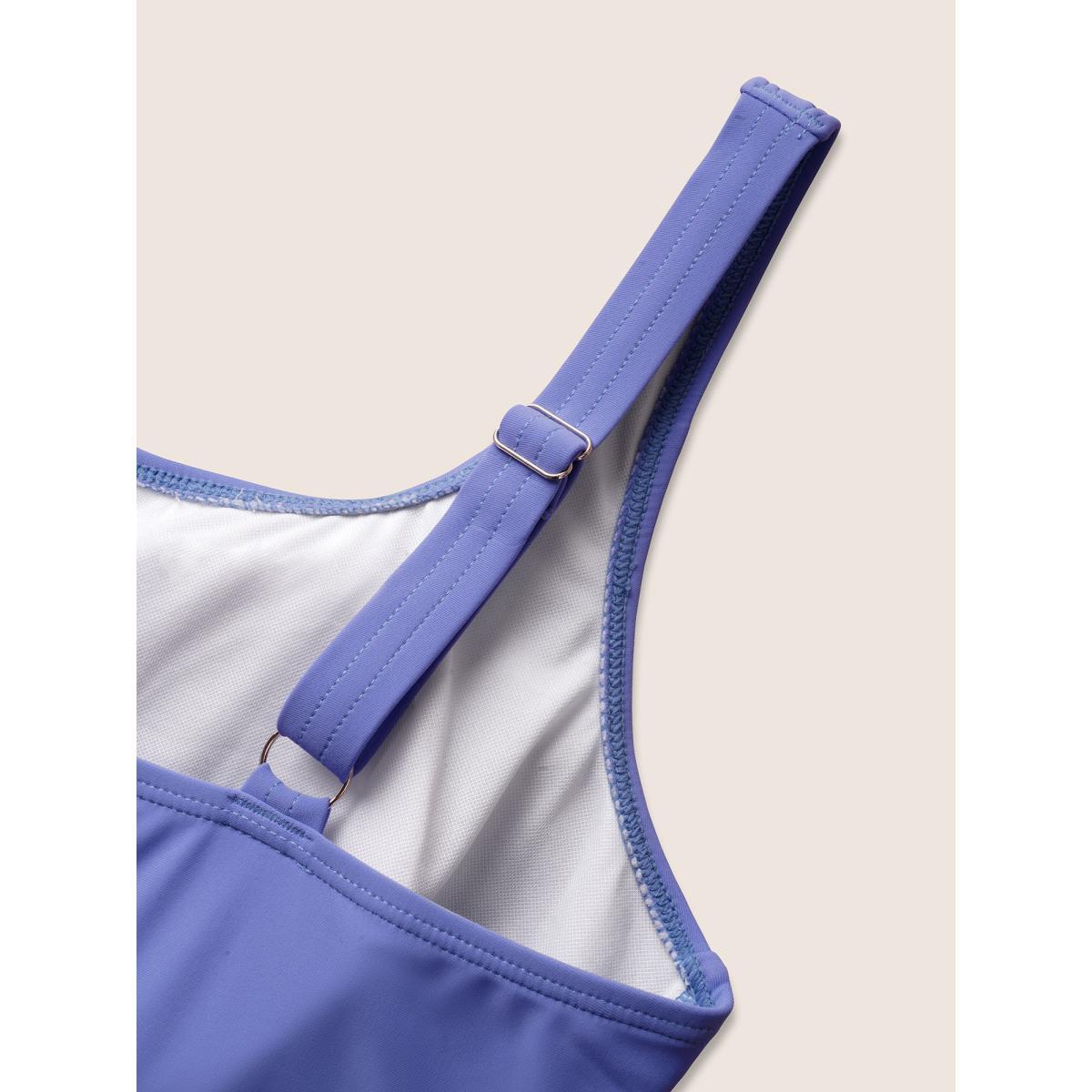 Plus Size Square Neck Tie Knot Gathered One Piece Swimsuit Women's Swimwear Bluepurple Beach Tie knot Curve Bathing Suits High stretch One Pieces BloomChic 26/4X Product Image