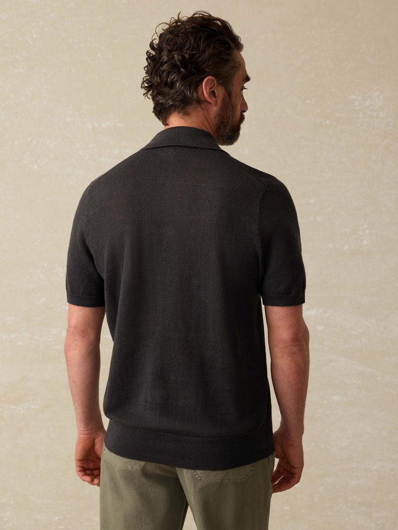 Short-Sleeve Linen Sweater Polo - Mountain Black Product Image