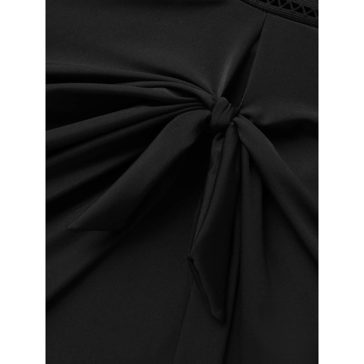 Plus Size Anti-Float Ties Webbed Split Hem Swim Dress Women's Swimwear Black Beach Bodycon U-neck High stretch Curve Swim Dresses BloomChic 30/6X Product Image