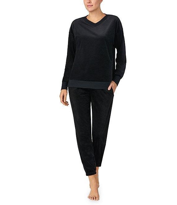 Donna Karan Long Sleeve V-Neck Solid Fleece Coordinating Lounge Top Product Image