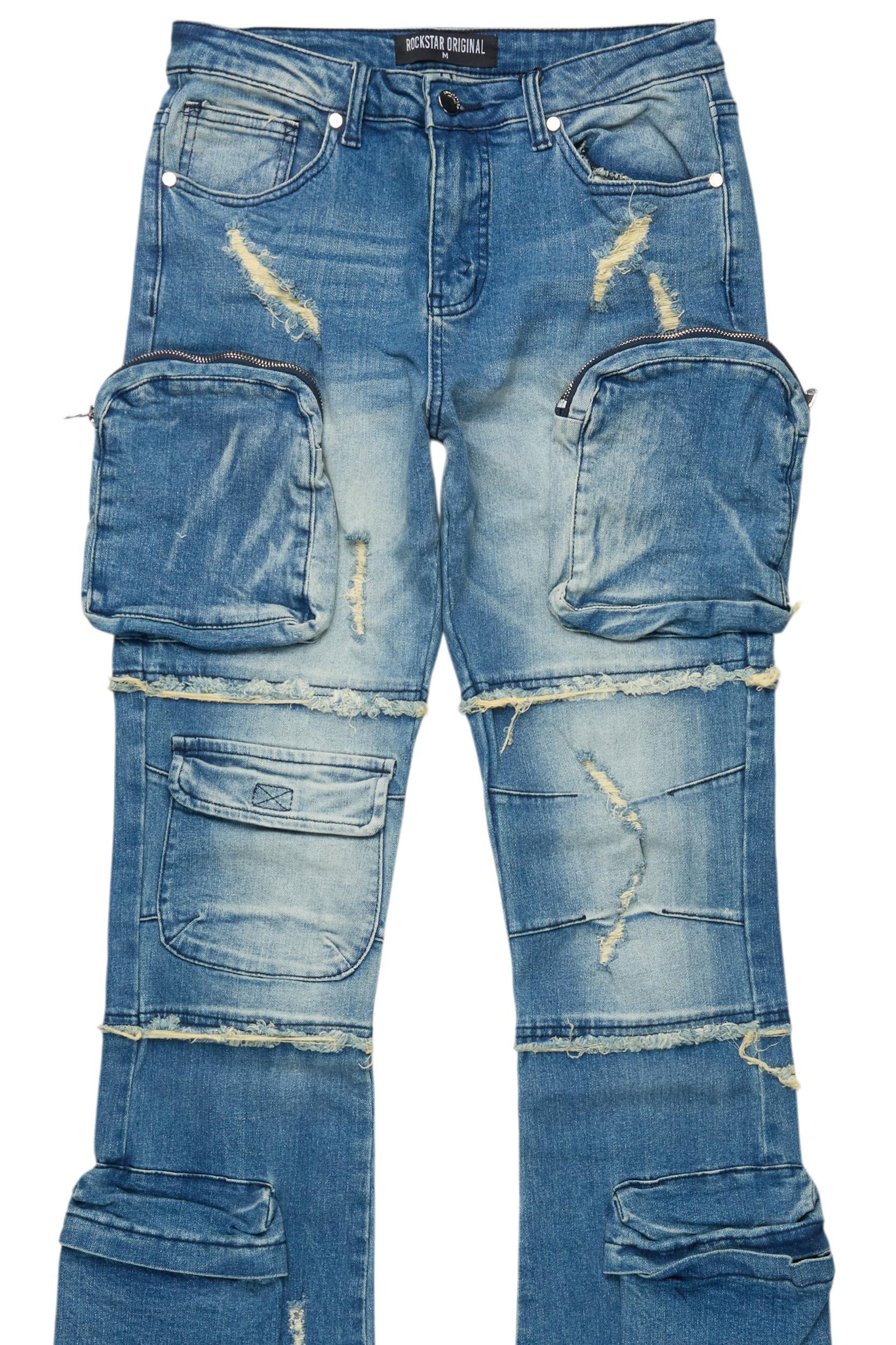 Toniesha Dirty Blue Wash Stacked Flare Jean Female Product Image