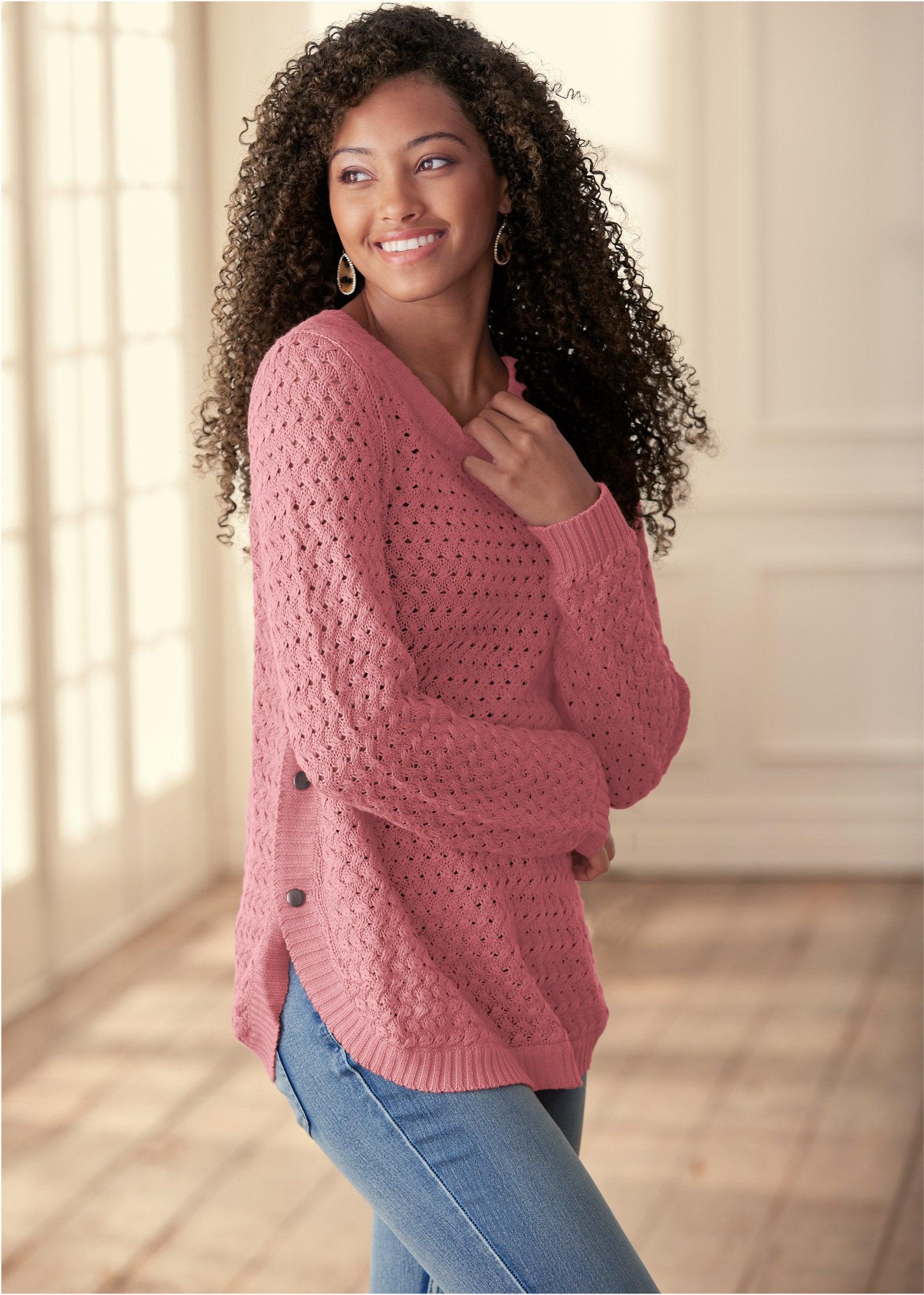 Button Detail Sweater - Pink Product Image