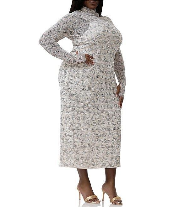 AFRM Plus Shailene Lace Plaid Print Turtleneck Long Sleeve Midi Dress Product Image