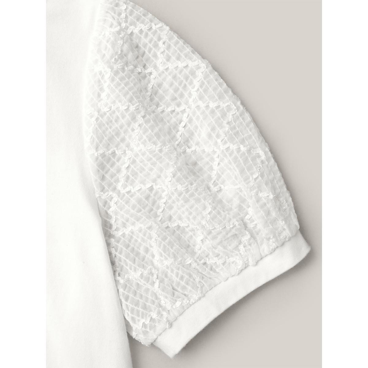 Plus Size Textured Bubble Lantern Sleeve T-Shirt Originalwhite Women Elegant Texture Round Neck Everyday T-shirts BloomChic 14-16/1X Product Image