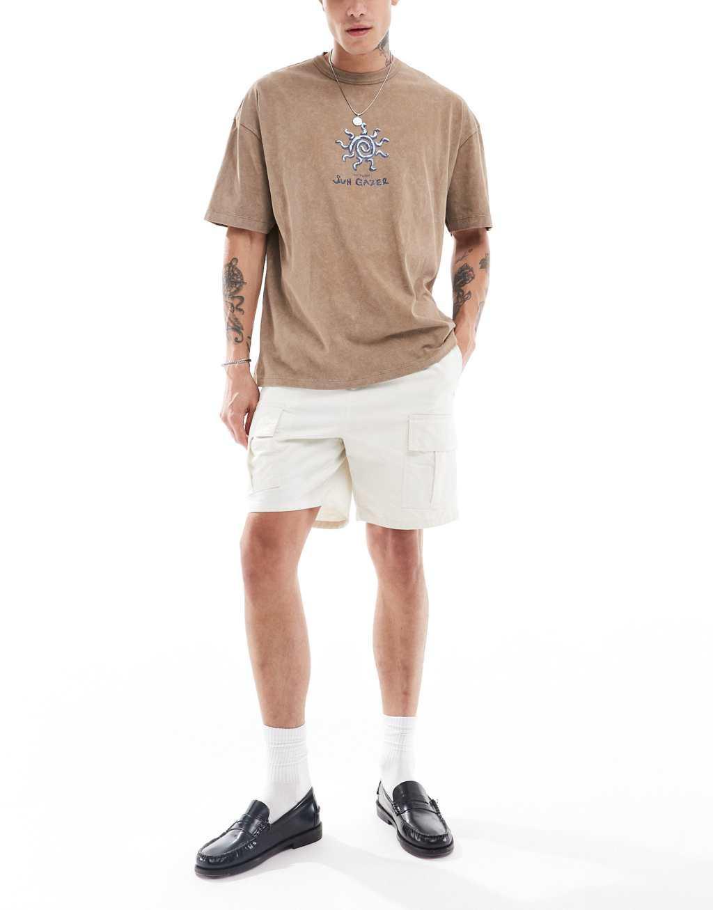 ASOS DESIGN oversized t-shirt in heavyweight 220gsm washed brown with front print Product Image