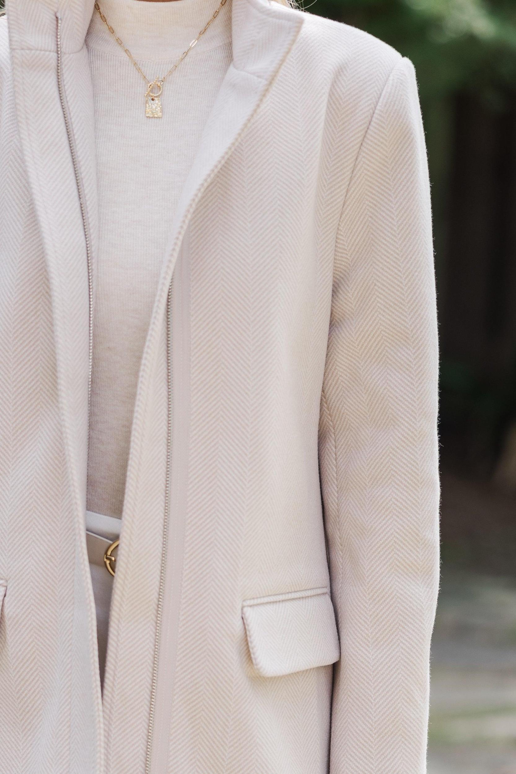 Do What You Can Oatmeal Brown Herringbone Coat Female Product Image