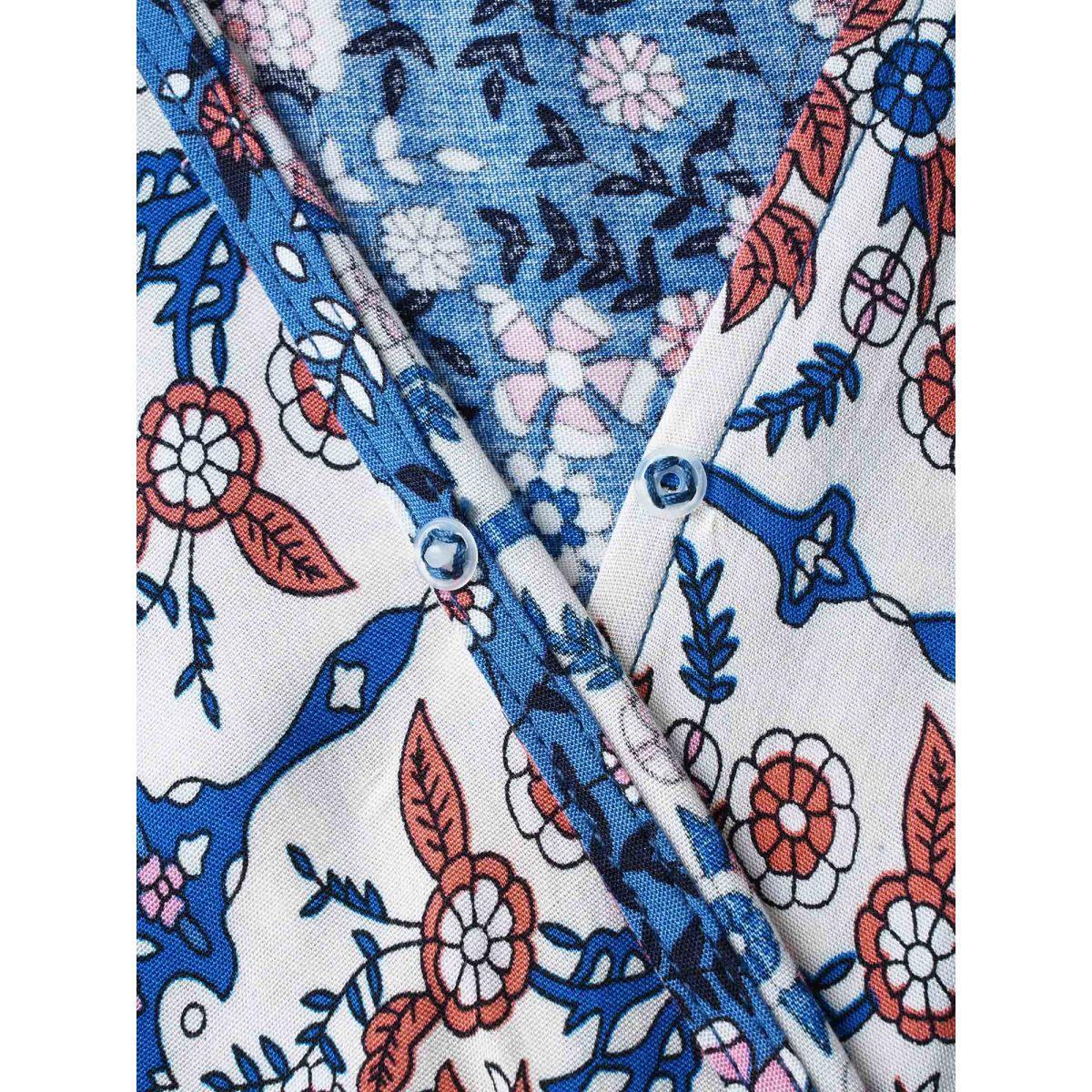Plus Size Boho Print Surplice Neck Belted Dress Blue Women Resort Overlapping V-neck Cap Sleeve Curvy BloomChic 26/4X Product Image