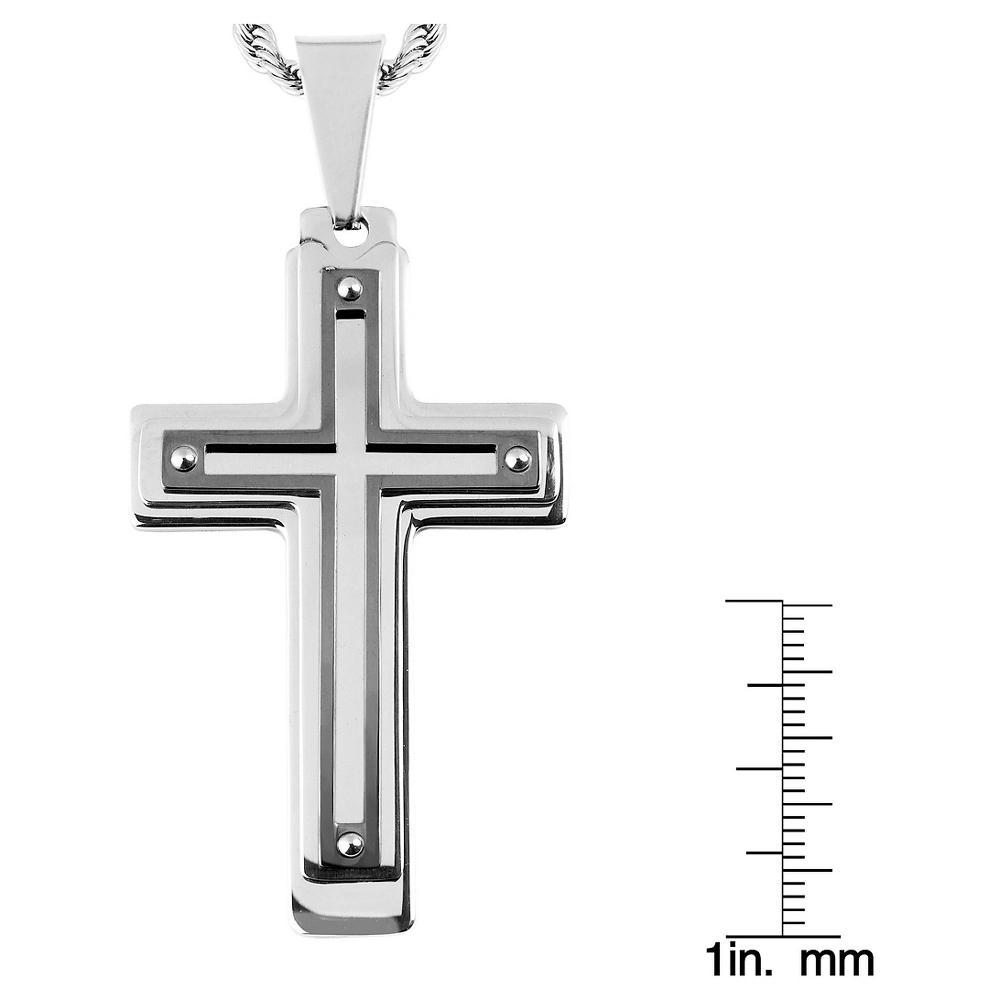 Men's West Coast Jewelry Silvertone and Blackplated Stainless Steel Multi-layer Cross Pendant Product Image