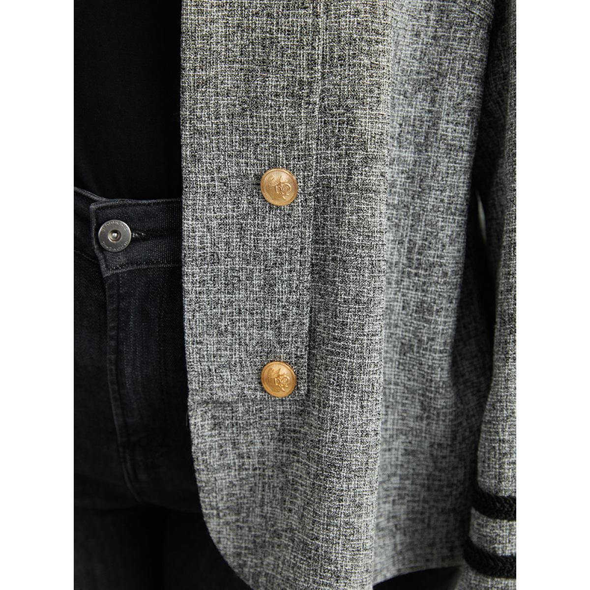 Plus Size Textured Metal Detail Contrast Trim Coat Women DimGray Elegant Texture Ladies Everyday Winter Coats BloomChic 26/4X Product Image