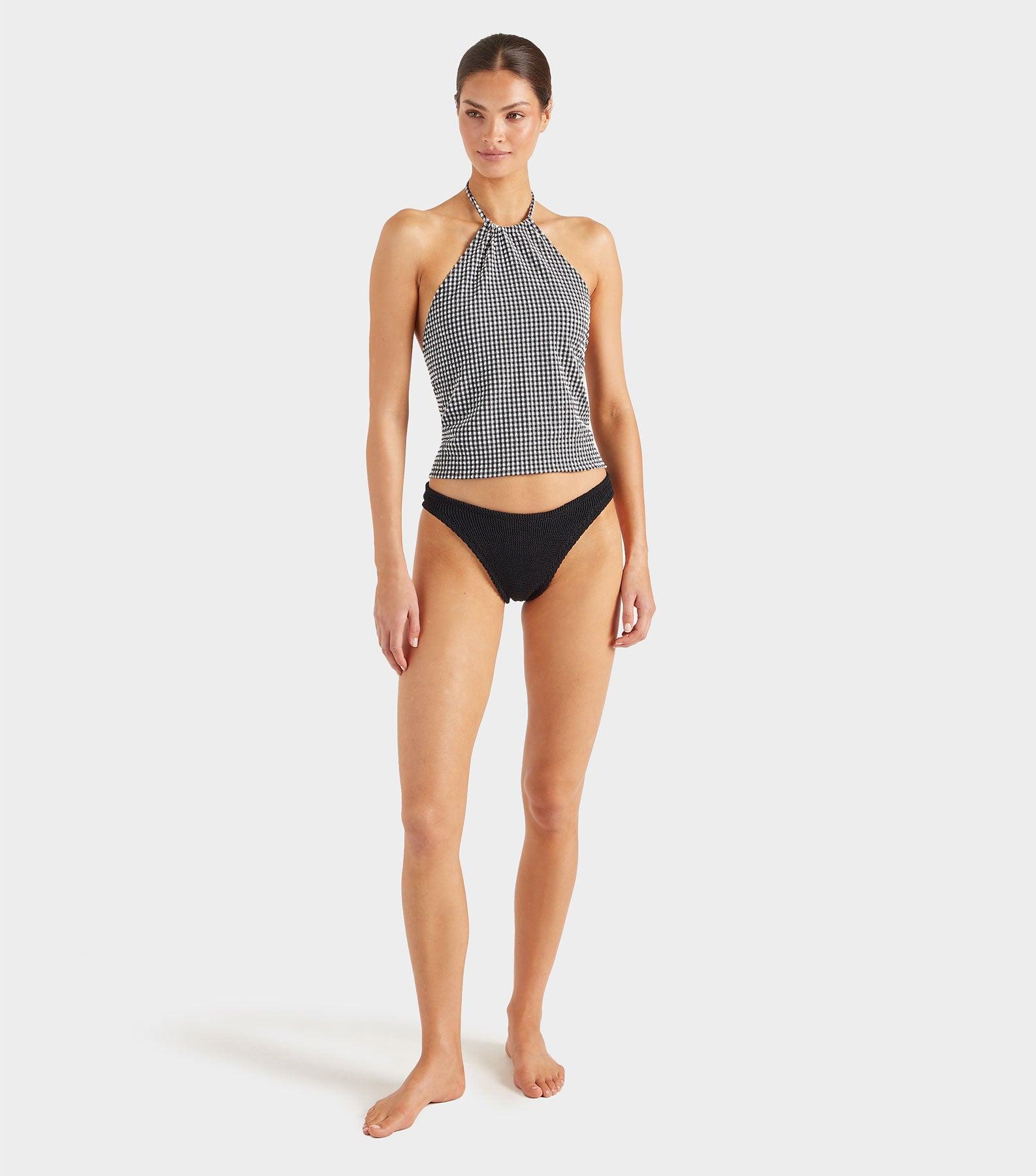 Gingham Seersucker Halter Top - Black Gingham Product Image
