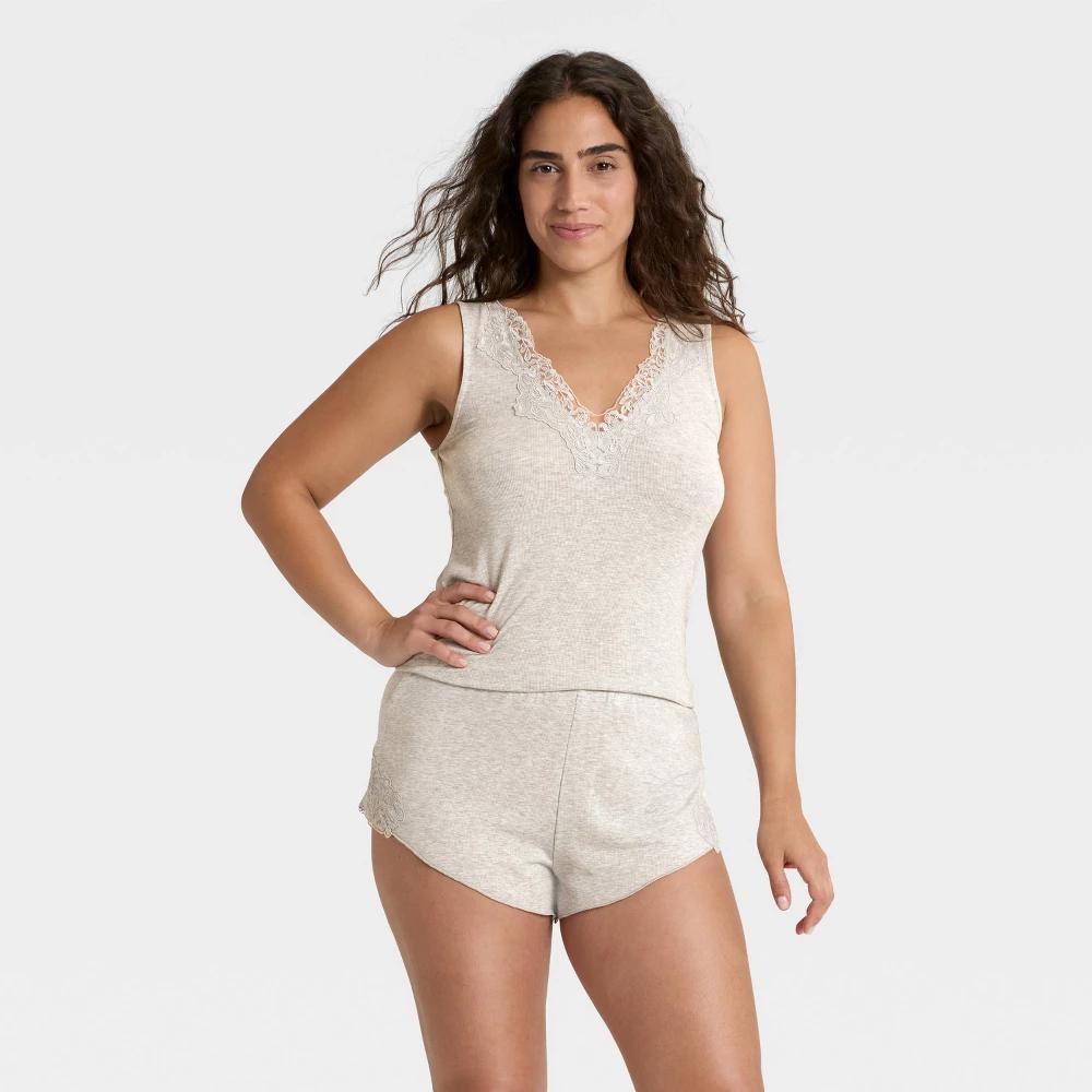 Women's Lace Trim Ribbed Tank Top and Shorts Pajama Set - Auden™ Product Image