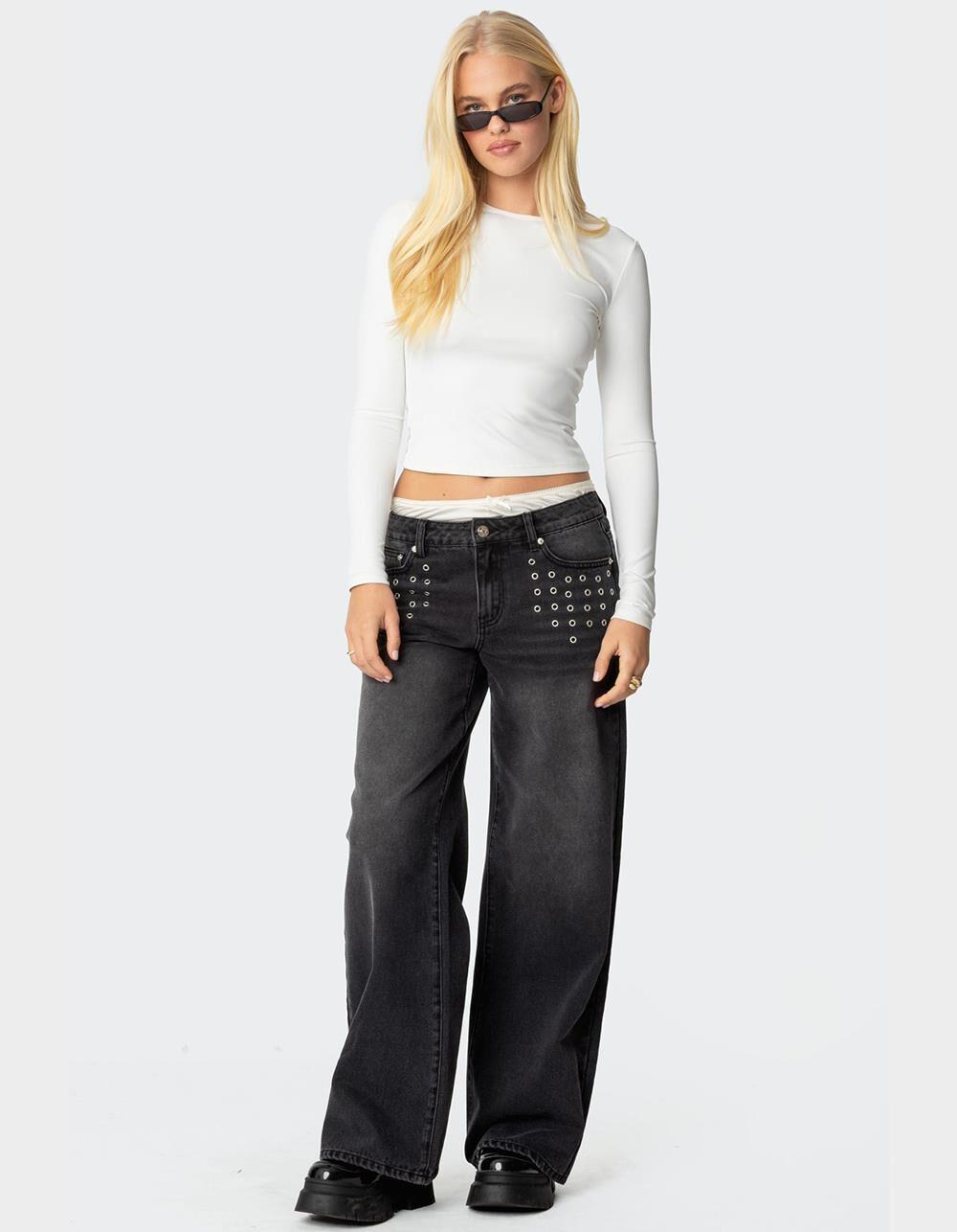 EDIKTED Grommet Low Rise Baggy Jeans Product Image
