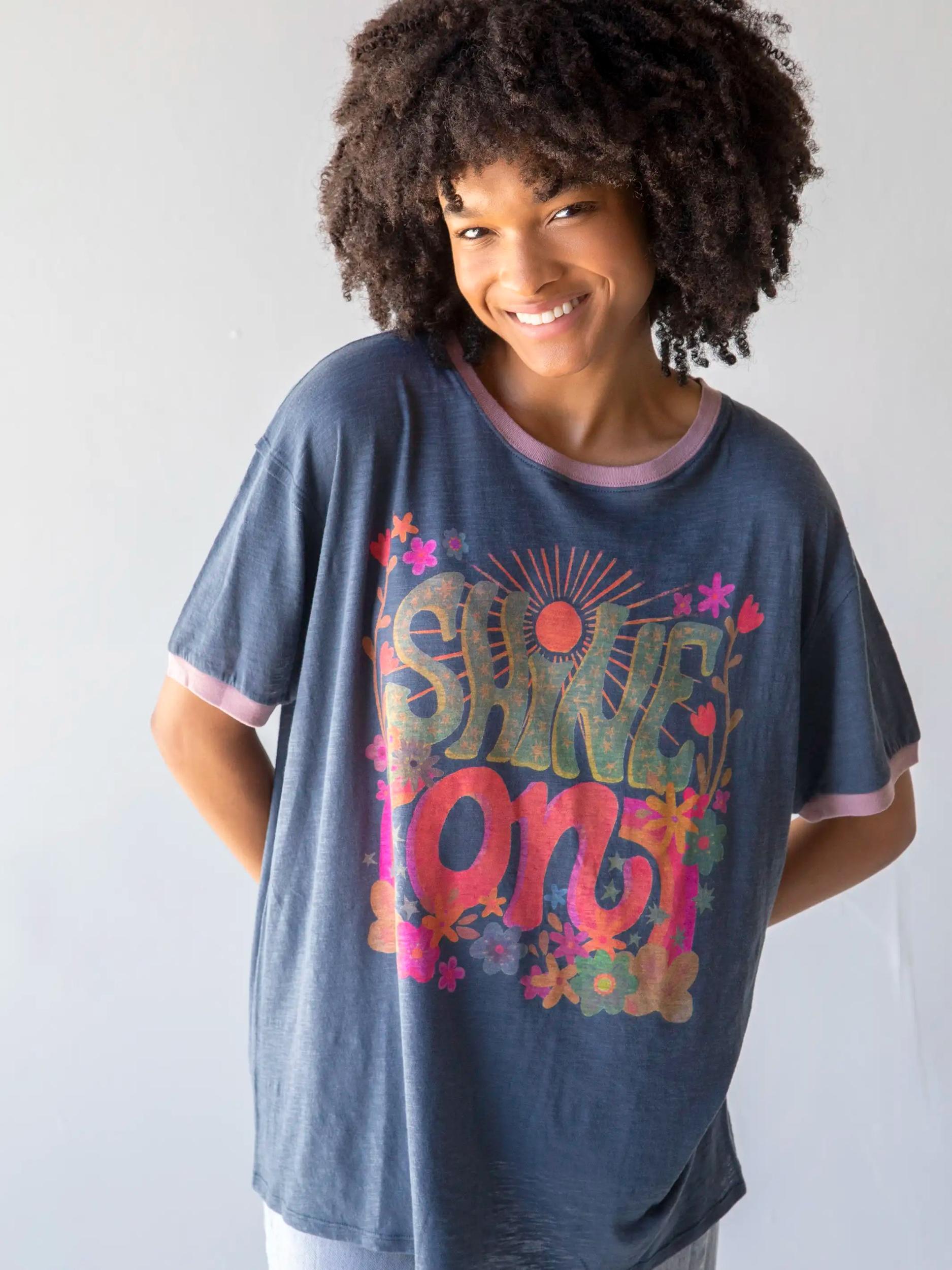 Ringer Oversized Tee Shirt - Shine On Product Image