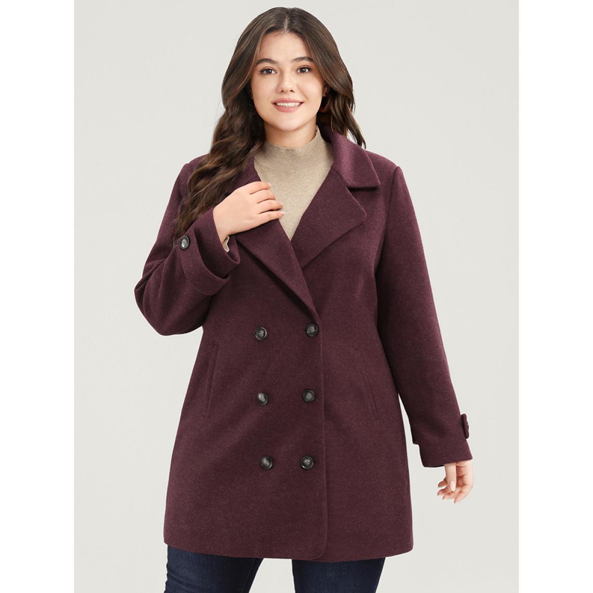 Plus Size Solid Suit Collar Pocket Double Breasted Blazer Women Burgundy Casual Double-Breasted Ladies Dailywear Winter Coats BloomChic 10/M Product Image