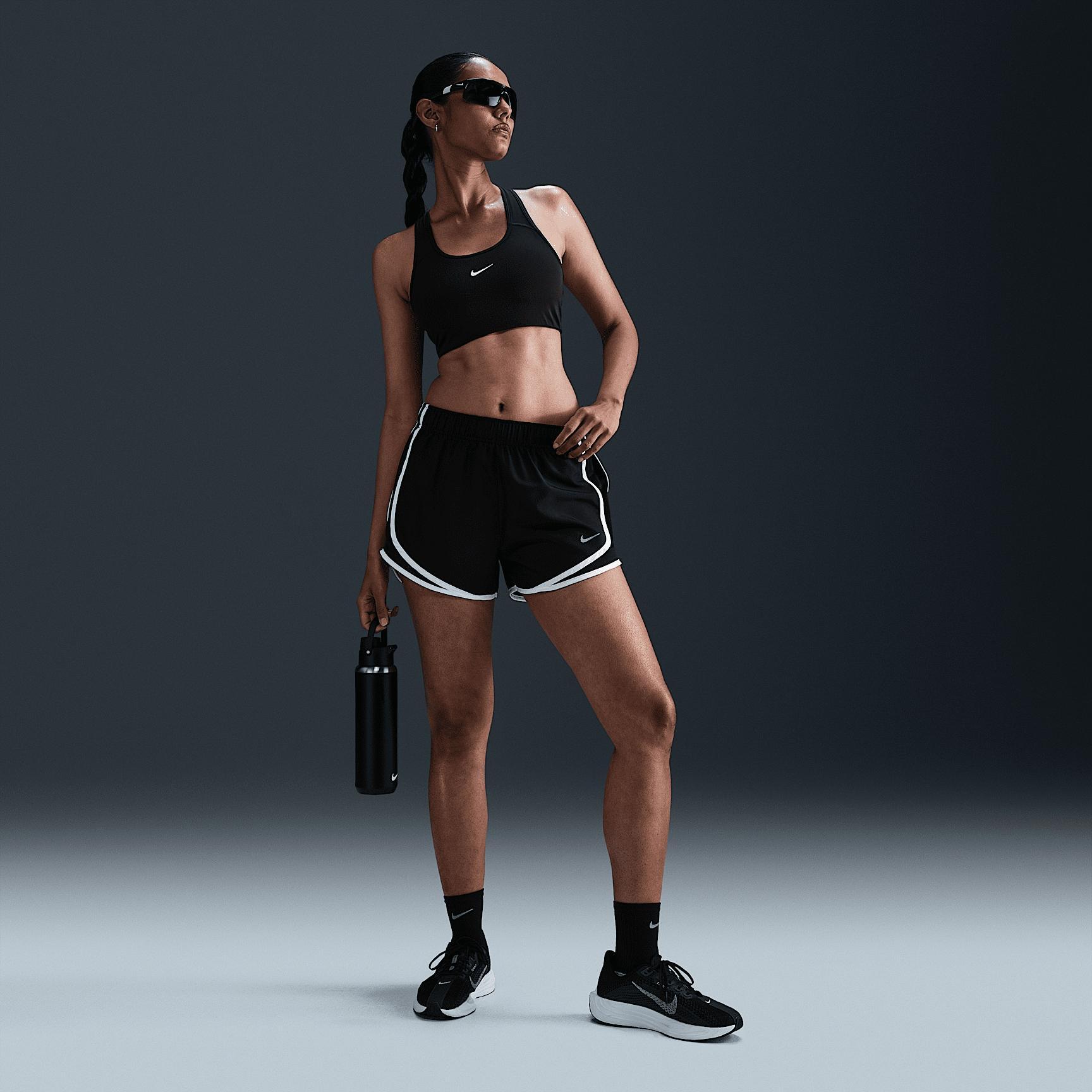Nike Womens Tempo Dri-FIT Mid-Rise Brief-Lined Running Shorts in Black/White Product Image