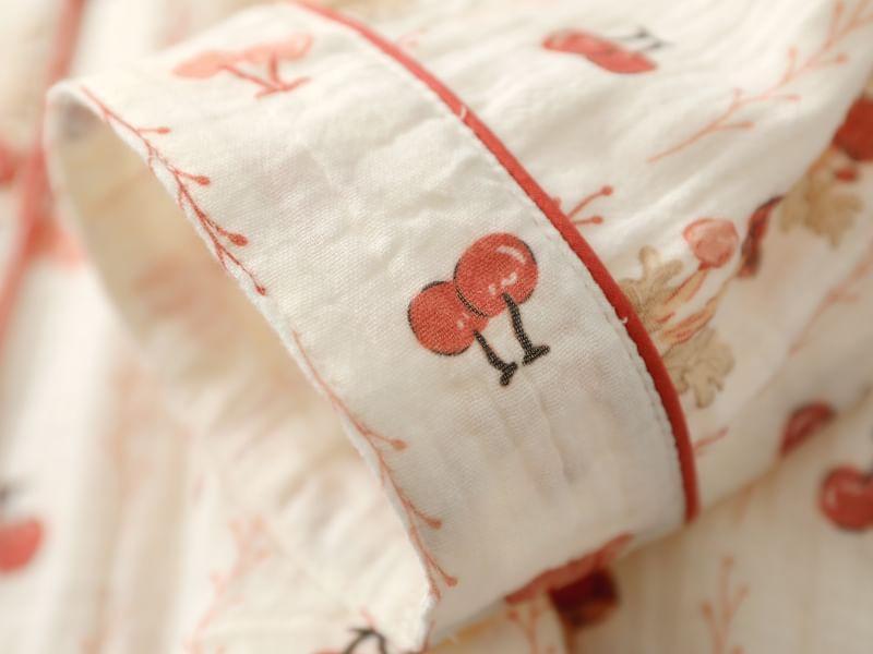 Pajama Set: Long-Sleeve Heart Print Top + Pants Product Image