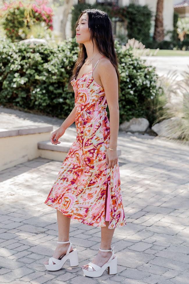 In Full Bloom Abstract Print Cowl Neck Satin Floral Midi Dress   FINAL SALE Product Image