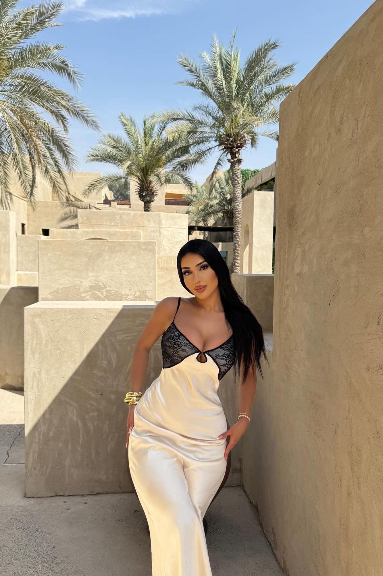 Seleste Satin Maxi Dress - Ivory/combo Product Image