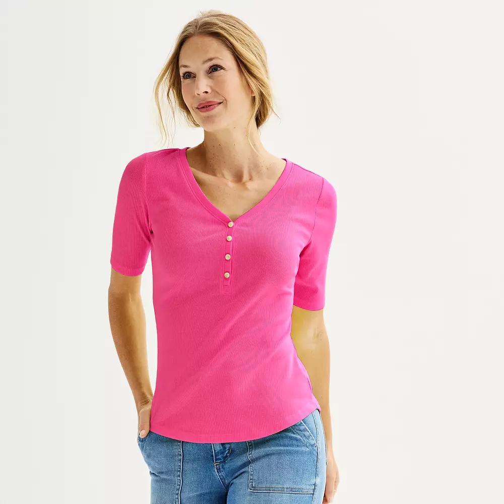 Women's Sonoma Goods For Life® Slim-Fit Henley, Size: Large, Pink Theme Product Image