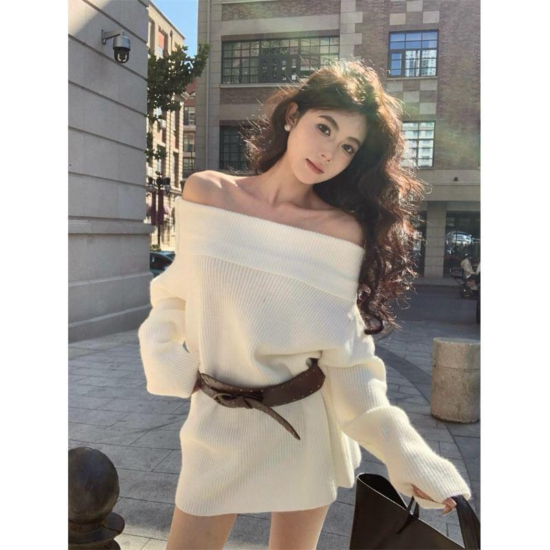 Off Shoulder Plain Sweater Product Image