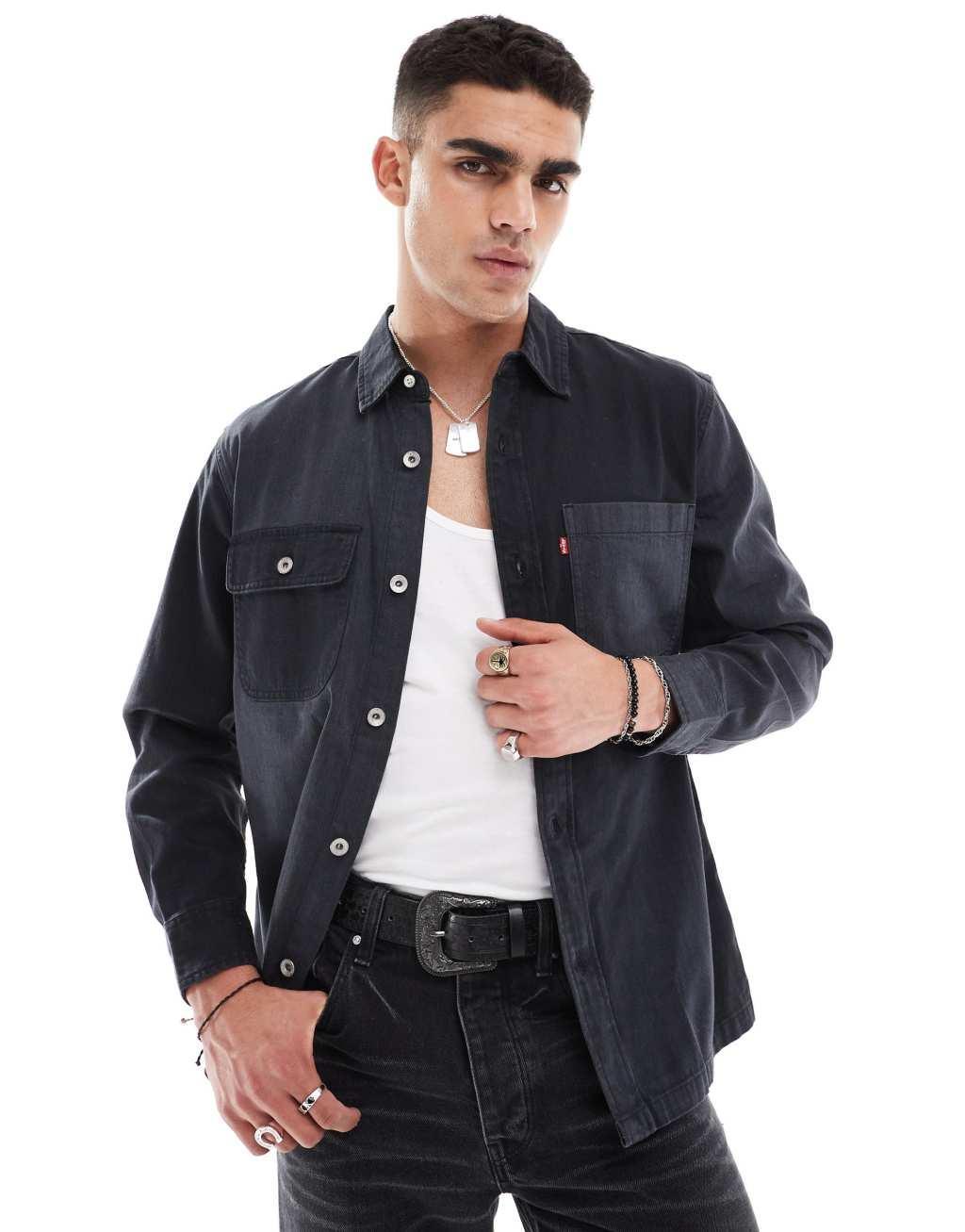 Levi's utility contrast panels denim overshirt in black Product Image