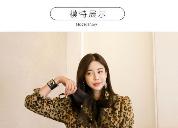 Long-Sleeve Leopard Print Mini A-Line Dress Product Image