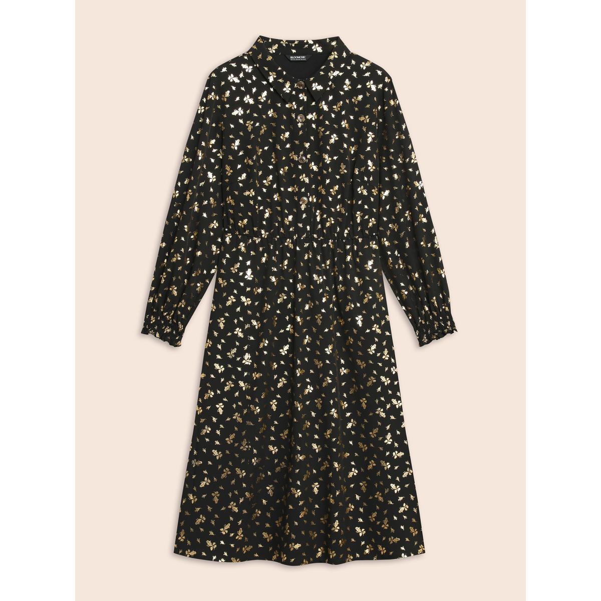Plus Size Glitter Floral Frill Trim Shirred Dress Black Women Cocktail Texture Party Curvy Bloomchic 12/L Product Image