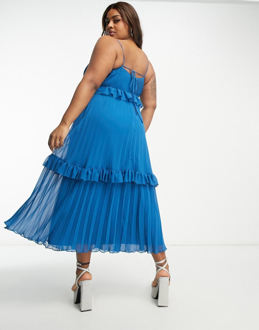 ASOS DESIGN Curve strappy pleated midi dress with frills Product Image