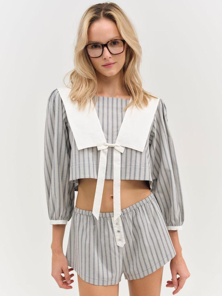 Linen Stripe Top — Blue Product Image