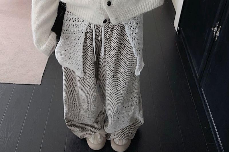 Contrast Collar Button-Up Carding / High Rise Printed Wide Leg Pants / Lace Wrap Skirt Product Image