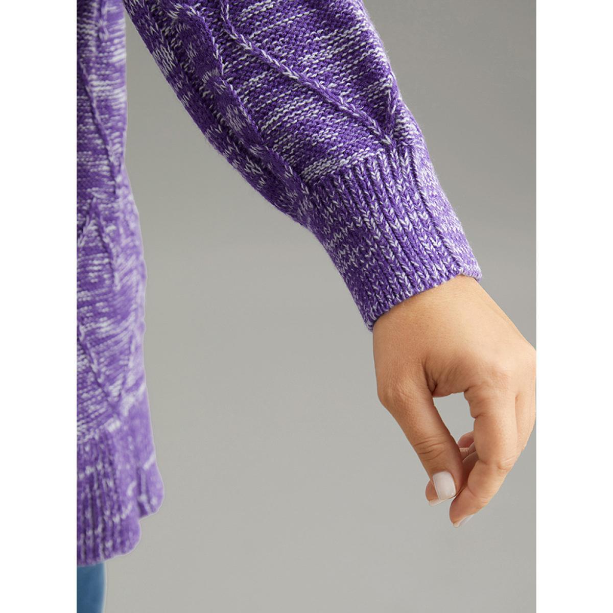 Plus Size Heather Flutter Hem Cable Knit Pullover BlueViolet Women Casual Loose Long Sleeve Round Neck Dailywear Pullovers BloomChic 14-16/1X Product Image