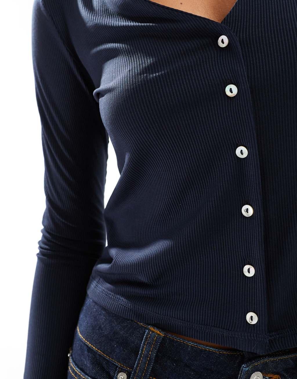 Mango button up cardigan in navy Product Image