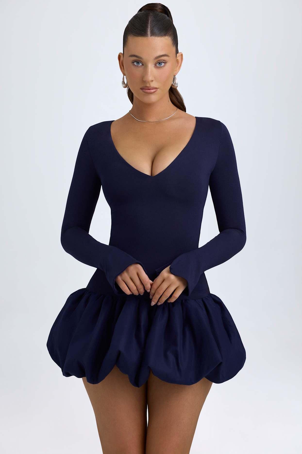 Modal Drop-Waist Bubble Hem Mini Dress in True Navy Product Image