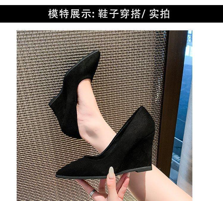Wedge Heel Pointed Toe Plain Pumps Product Image