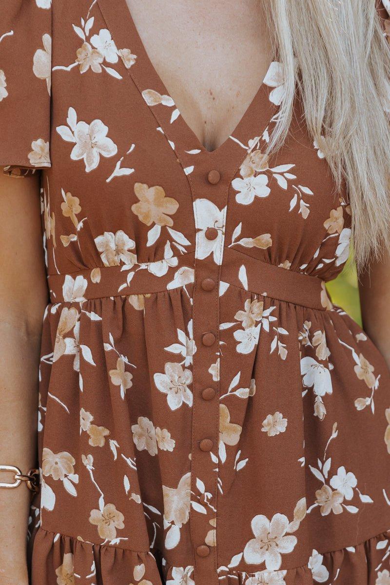 Sweetly Yours Floral Mini Dress - Brown - FINAL SALE Product Image