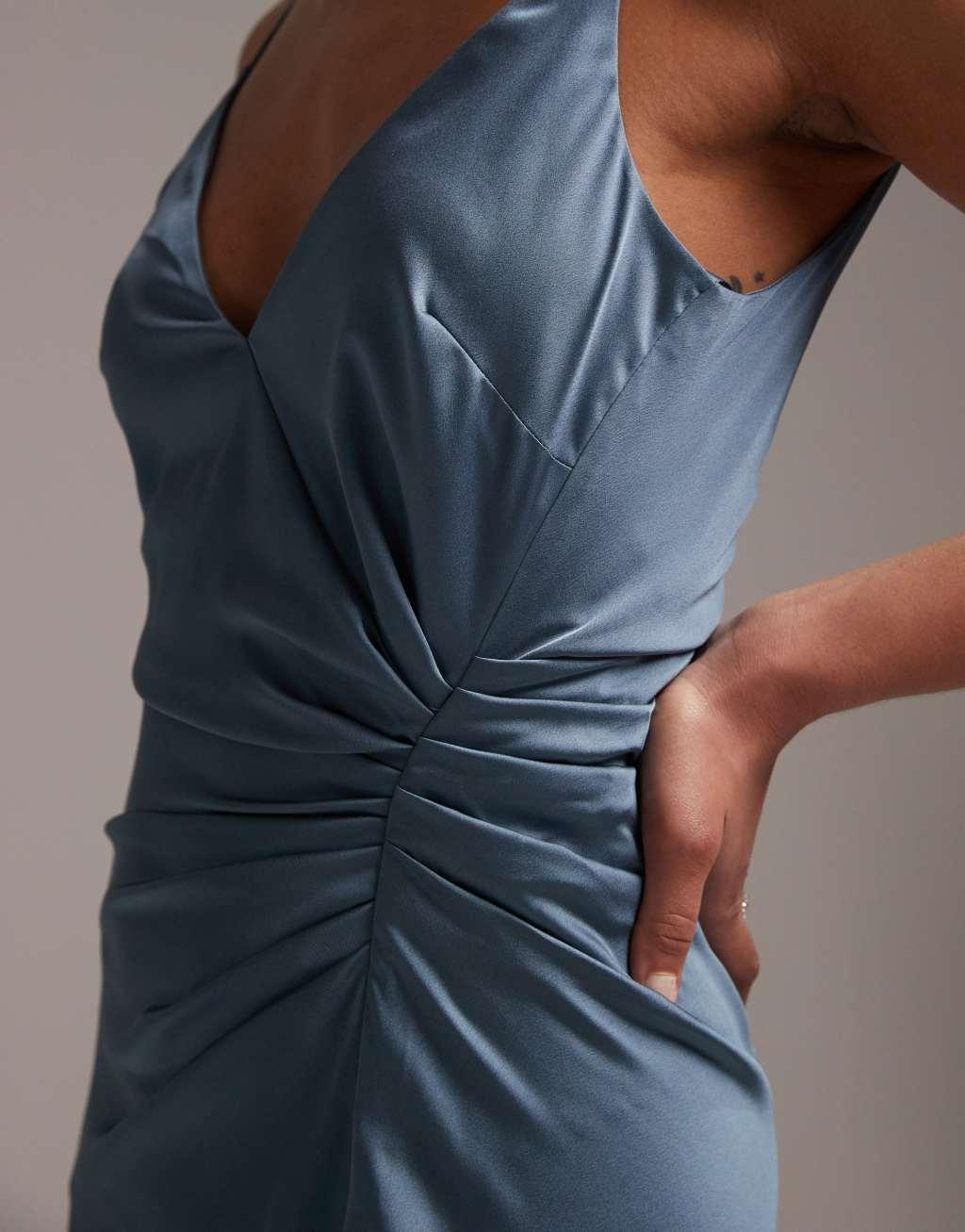 ASOS DESIGN Bridesmaid satin cami maxi dress with drape detail Product Image
