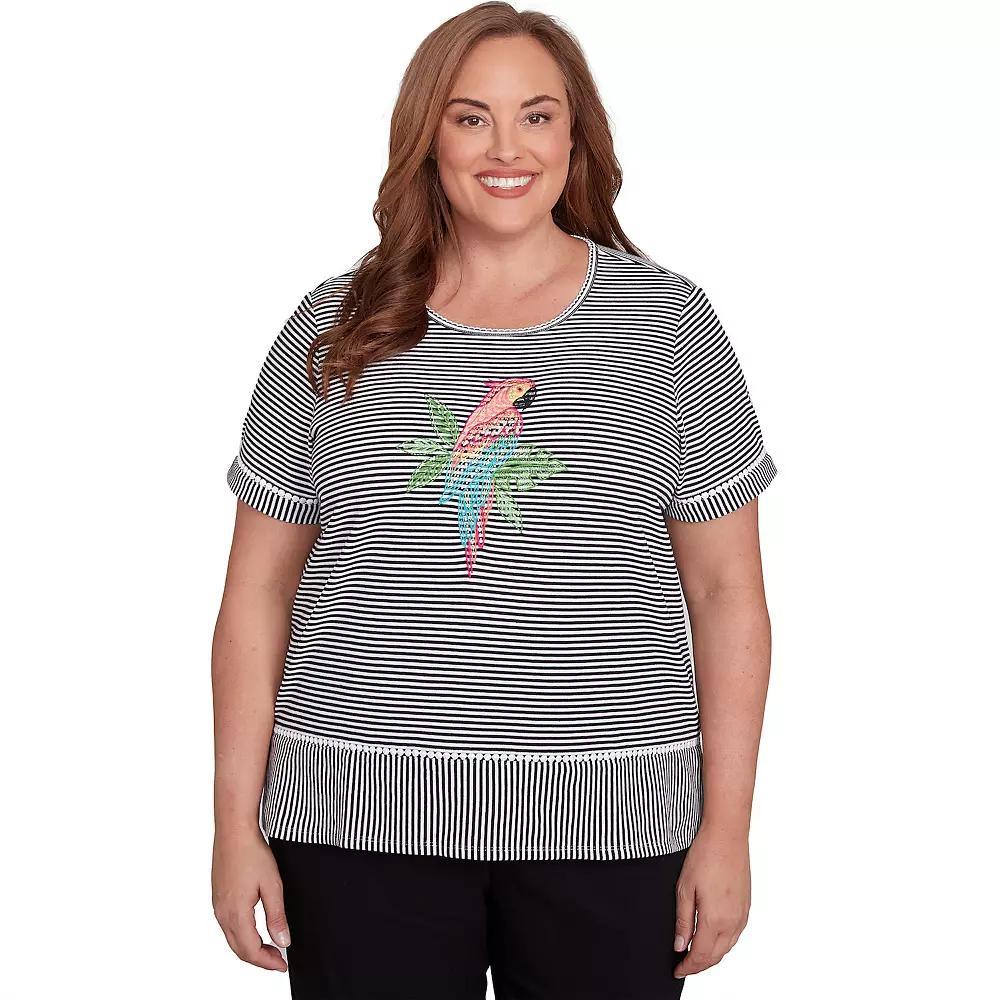 Plus Size Alfred Dunner Crewneck Parrot Striped Tee, Womens Product Image
