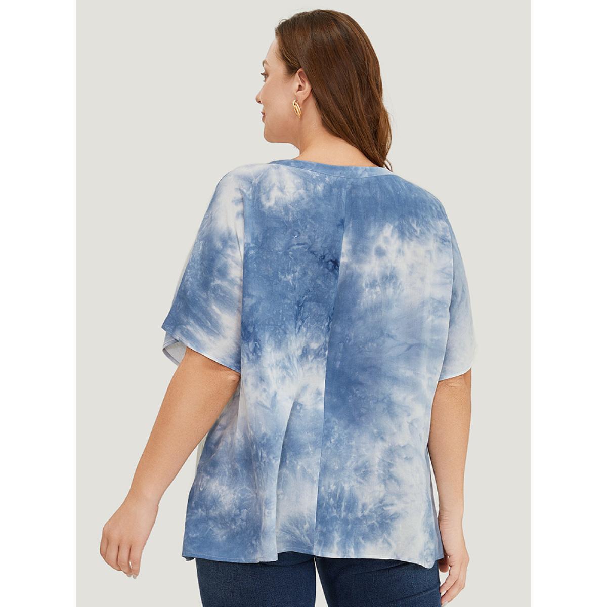 Plus Size Stone Tie Dye Notched Dolman Sleeve Blouse Women Vacation Short sleeve Notched collar Dailywear Blouses BloomChic 18-20/2X Product Image