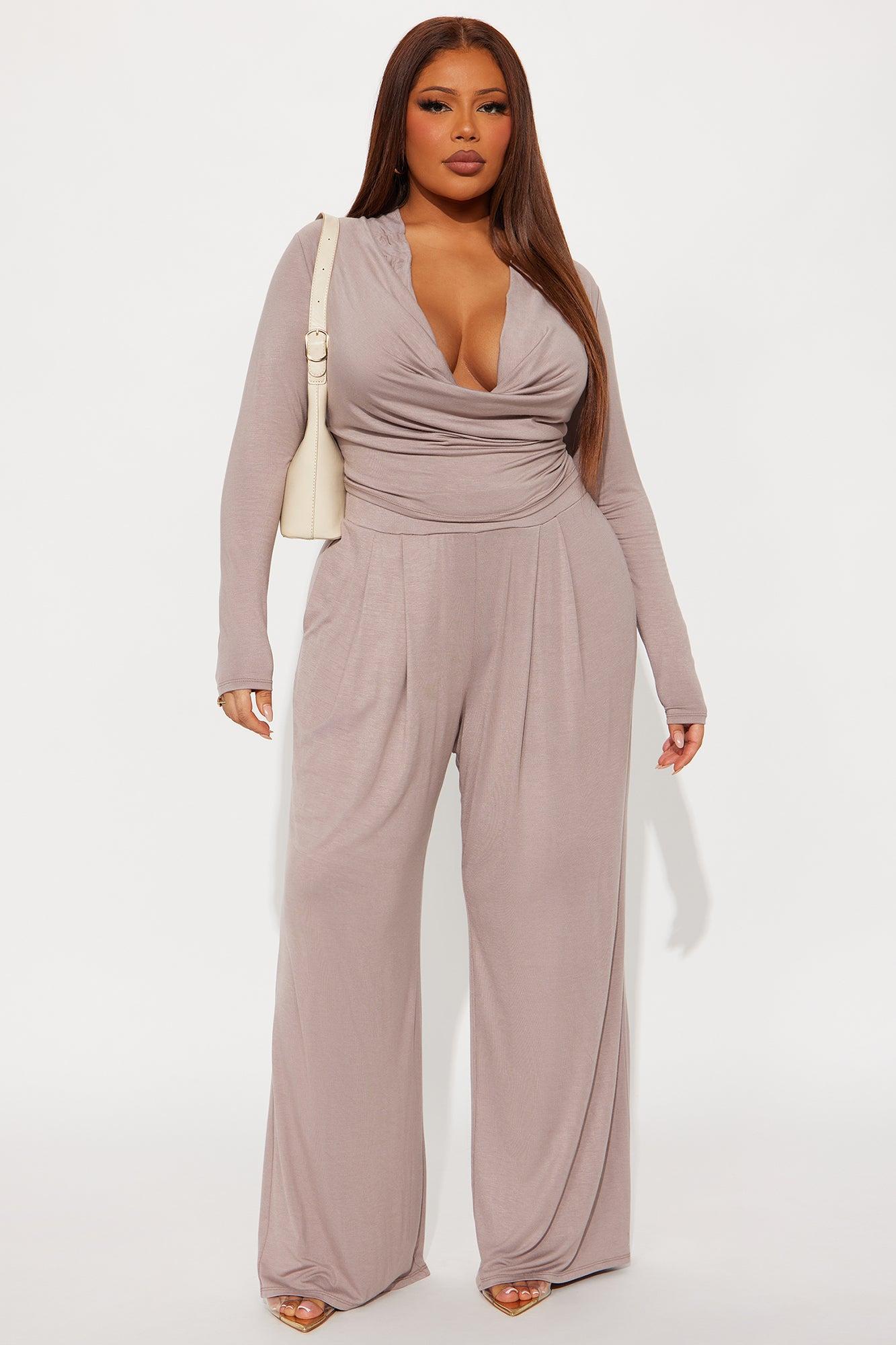 Hazel Cowl Neck Pant Set - Taupe Product Image