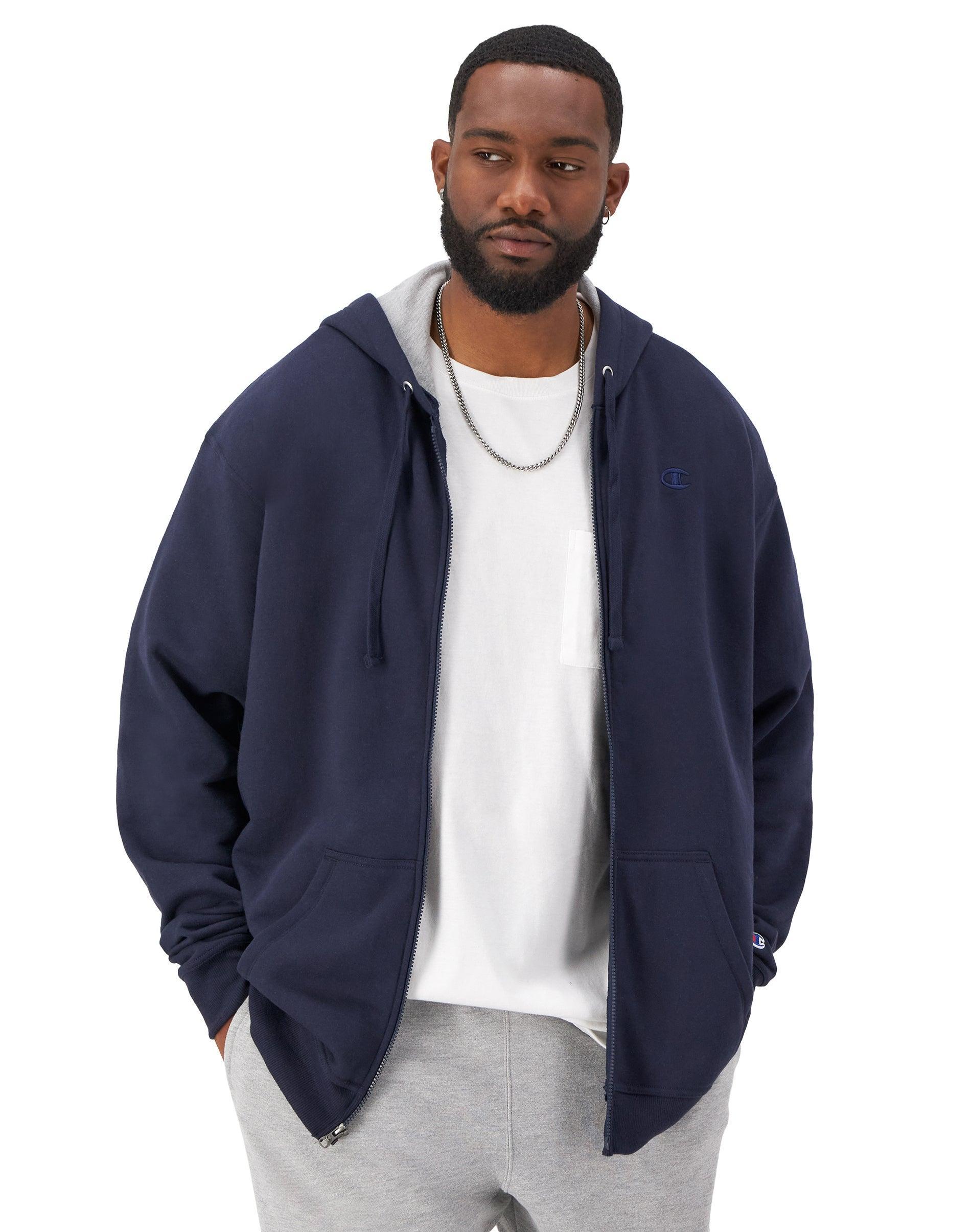 Mens Champion Powerblend Full Zip Hoodie, C Logo (Big & Tall) Black XLT Product Image